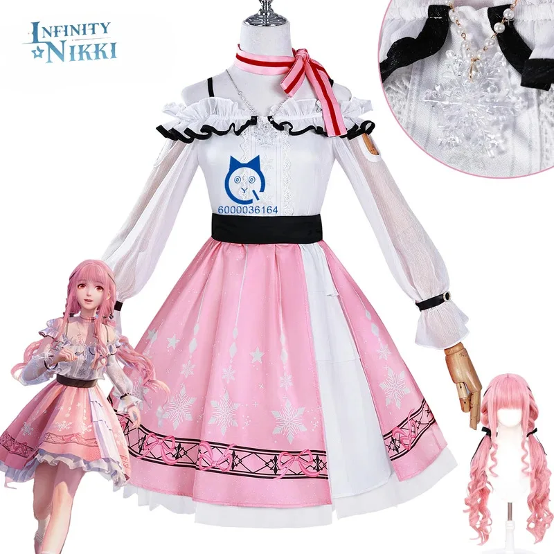 

Game Infinity Nikki Cosplay Costume Anime Fashion Pink Cute Dress Uniform Wig Full Set for Women Girls Halloween Party Role Play