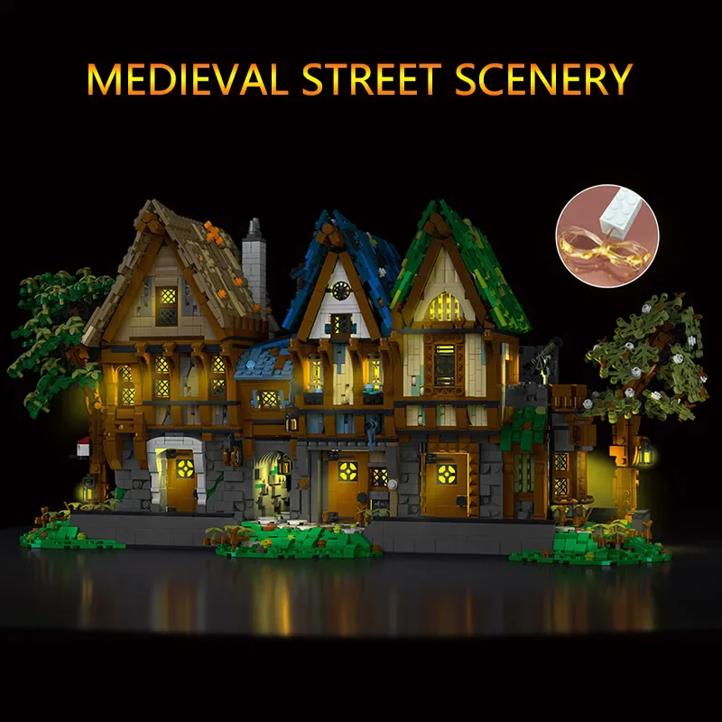 MOC Medieval House Model DIY Building Blocks Kits Blacksmith Tavern with LED Technical Brick Toys Adults Children for Gifts