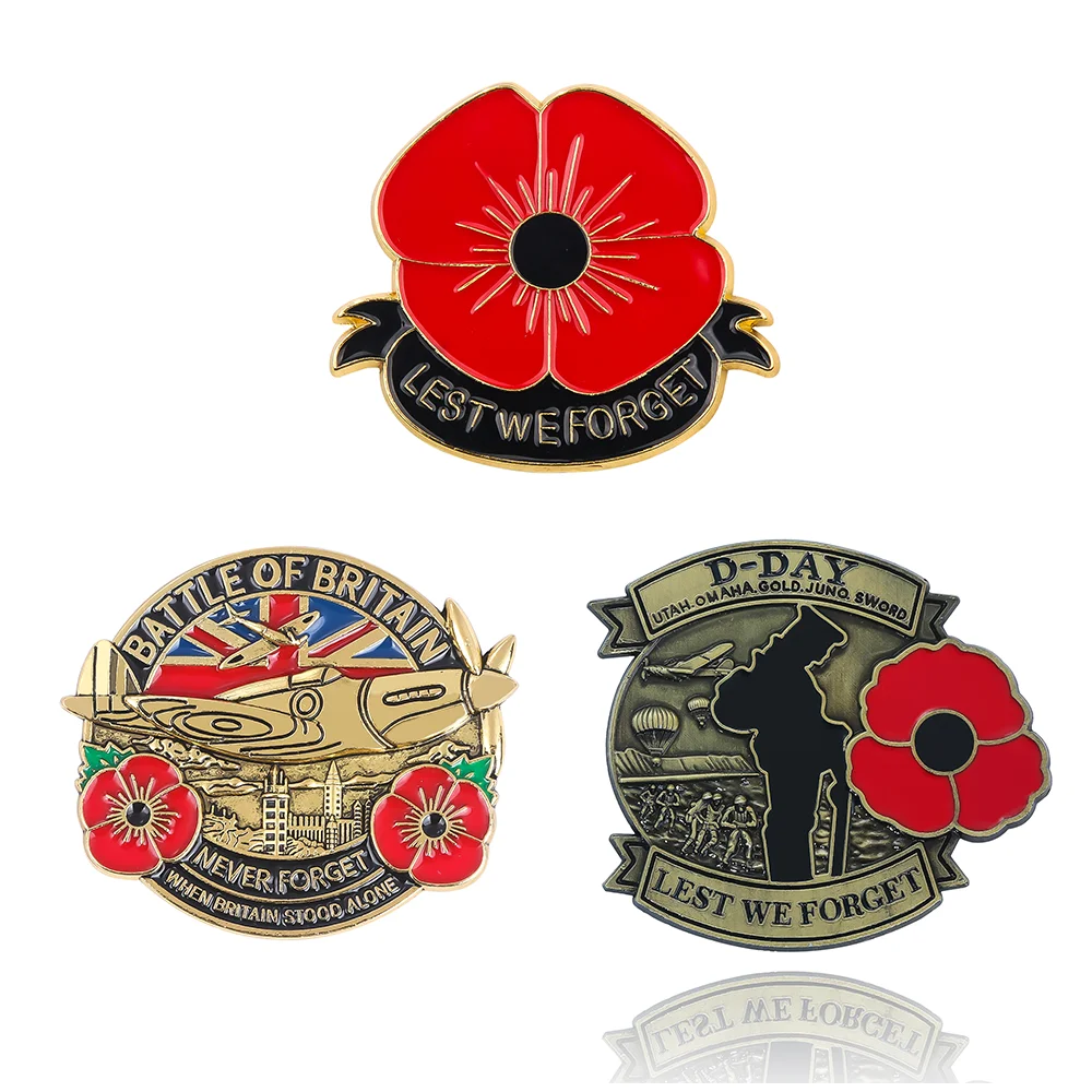 D-DAY 80o Aniversário Alfinetes Comemorativos Broche Poppy Lest We Forget Badge Broche Veteranos Memorabilia Decorações de Presente