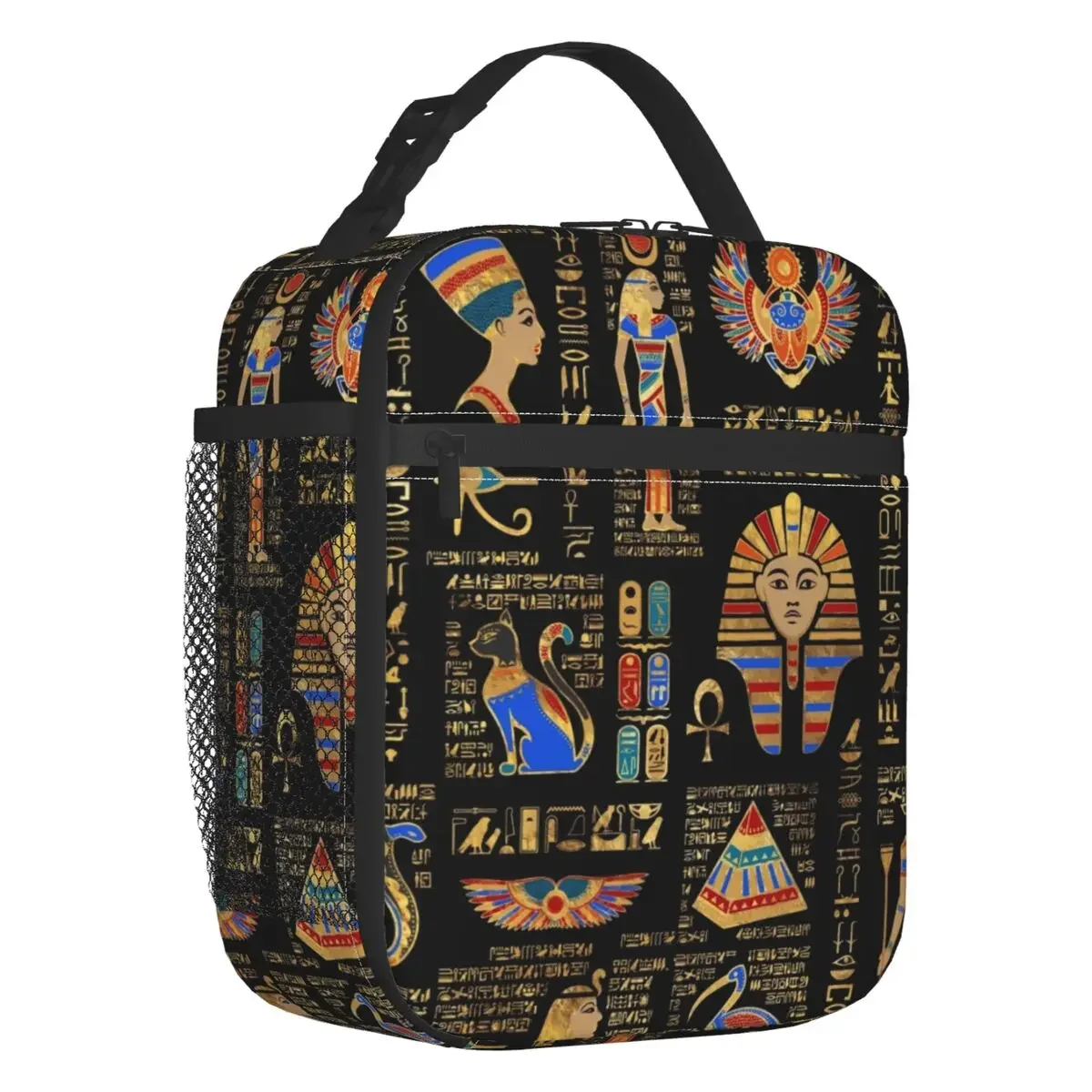 Egyptian Hieroglyphs And Deities Insulated Lunch Bags Camping Travel Ancient Egypt Art Waterproof Cooler Thermal Bento Box Kids