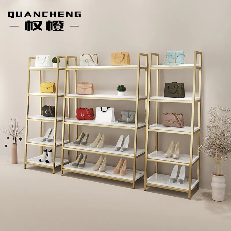 Shoe store shoe rack display rack, stainless steel titanium shopping mall shoe rack, clothing store bag display rack, multi-laye