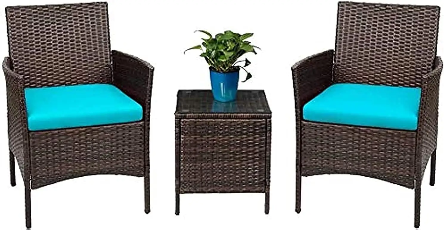 Patio Veranda Möbel Sets 3 Stück Pe Rattan Korbs tühle mit Tisch Outdoor Gartenmöbel Sets