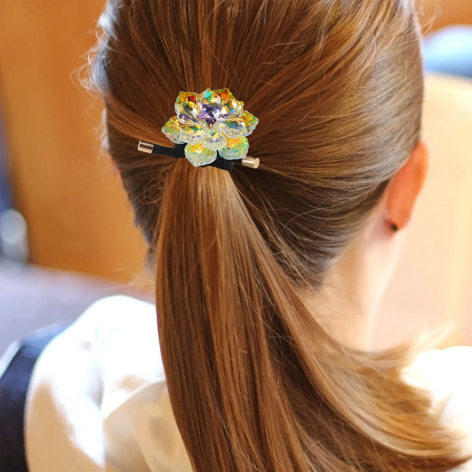 

2Pcs Crystal Flower Hair Ties Elastic Rhinestone Hair Bands Purple Colors Ponytail Holder Accessories for Women