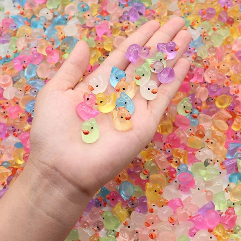 5pcs Cute Mini Luminous Resin Little Duck Toys Surprise Dolls Figures Home Decor Fake Candy Guess Blind Bag For Kids Gifts