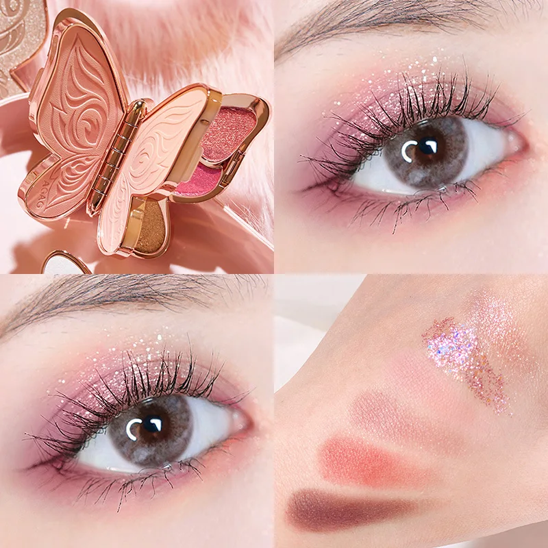 Butterfly EyeShadow 4 Colors Palette Pearl Sequins Glitter Pigment Matte Earth Color EyeShadow Shimmer Oogschaduw TSLM1