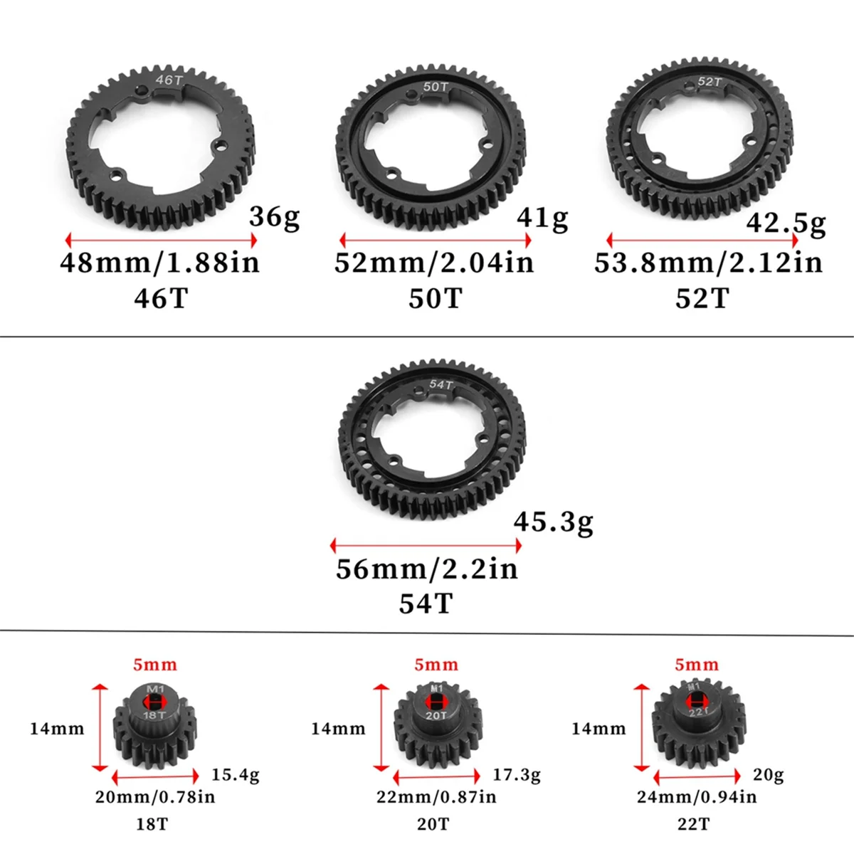 BAAA-RC carro mod endurecido kit de engrenagem de dentes retos para traxxas 1/5 x-maxx 1/7 XO-1 1/10 maxx 1/10 E-REVO 2.0v xl 52t + 18t