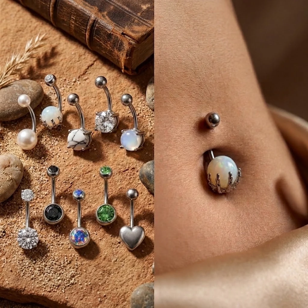 Vintage Opal Pearl Belly Button Rings 316L Surgical Steel Natural Stone CZ Navel Piercing Jewelry for Women Choose Style
