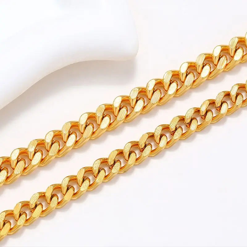 XP Jewelry -- ( 20 cm x 6 8 10 mm ) 24 k Yellow Gold Color Carving Cuba Bracelets For Men Women Fashion Jewelry