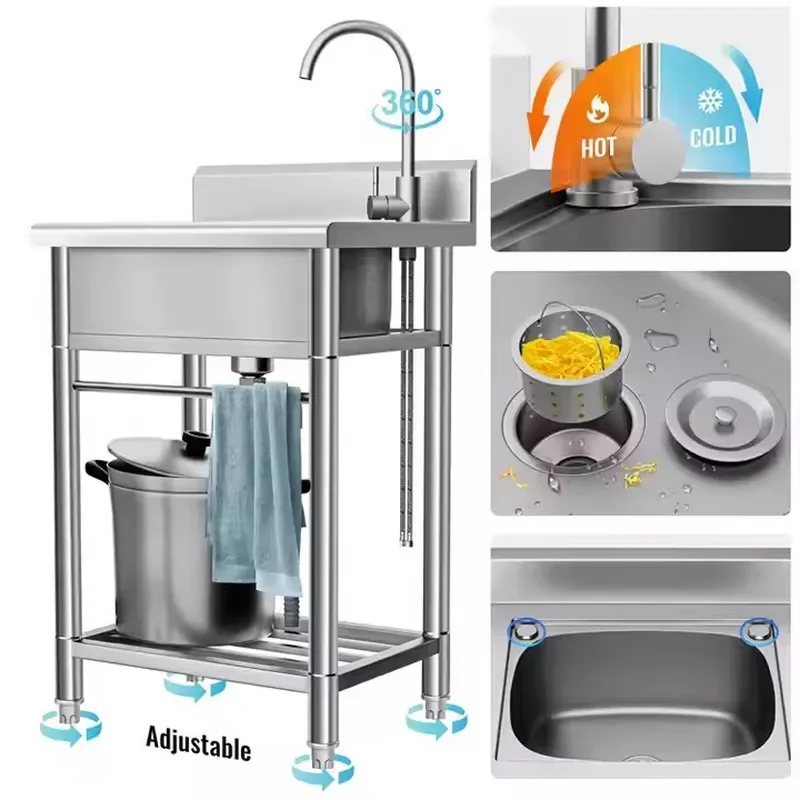 Commercial 201 Stainless Steel Single Bowl Kitchen Sink Thickened Wash Basin for Hotel Restaurant Utility Room