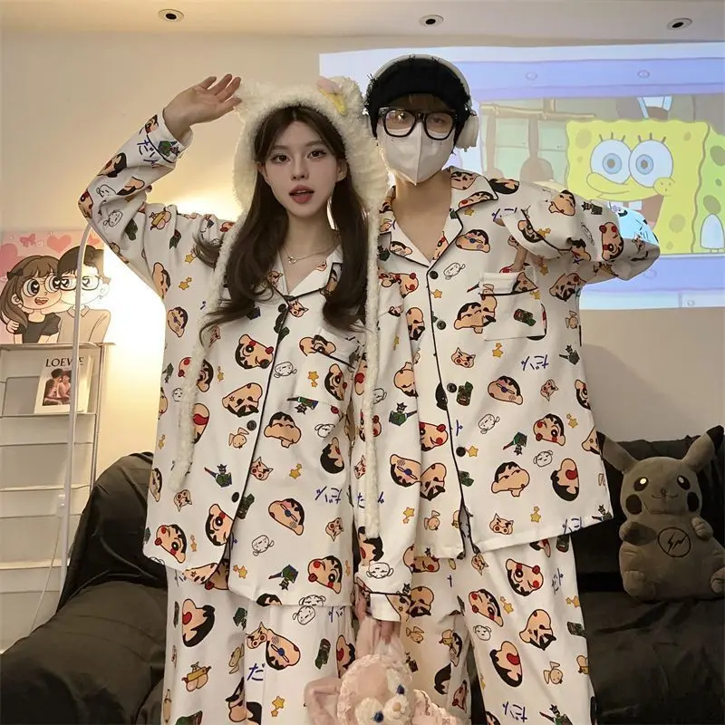 Couple Pajamas Plus Size Long Sleeved Men\'S And Women\'S Spring And Autumn Crayon Shin Chan Same Style Cute Cartoon Home Clothes