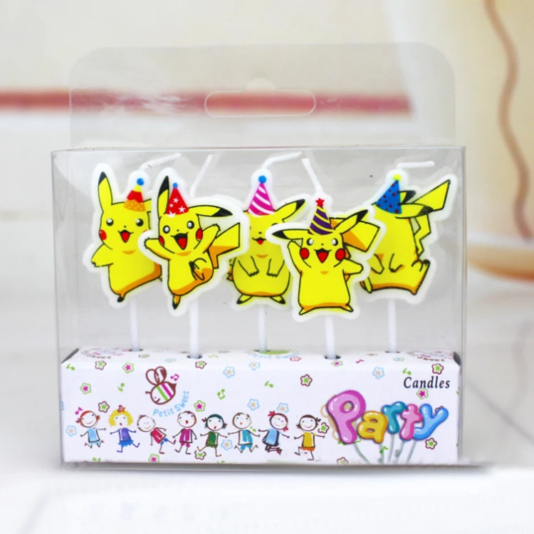 Juego de 5 piezas Pokemon Pikachu, vela de dibujos animados para Decoración de Pastel, personaje de Anime, adorno para pastel, regalo de cumpleaños