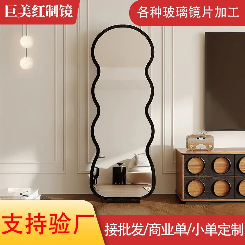 Internet celebrities antique wave full body mirror floor with wooden mirror home wall hanging living room bedroom fitting mirror