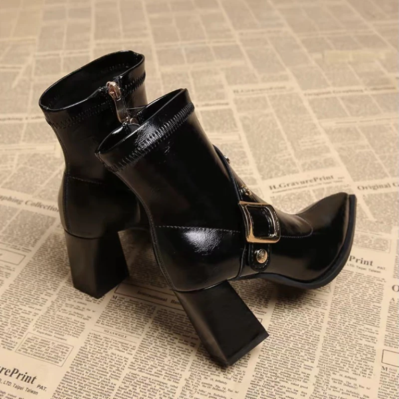 Elegant High Heels Boots Women Pointed Toe Chunky Shoes Goth Retro Trend 2025 New Winter Chelsea Boots Woman Party Heeled Shoes