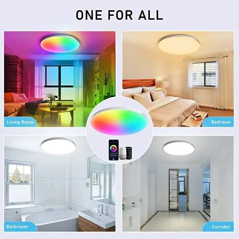 Smart Tuya WIFI LED Round Ceiling Light RGBCW Dimmable Bluetooth 2.4G APP Control Works with Alexa Google Assistant Ambient Lamp