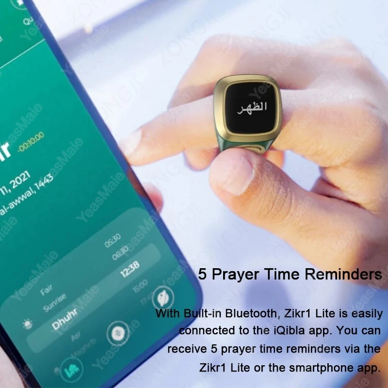 IQibla Smart Praise Zikr Ring Tasbih Tally Intelligent Digital Counter for Muslims 5 Prayer Time Vibration Reminder Waterproof