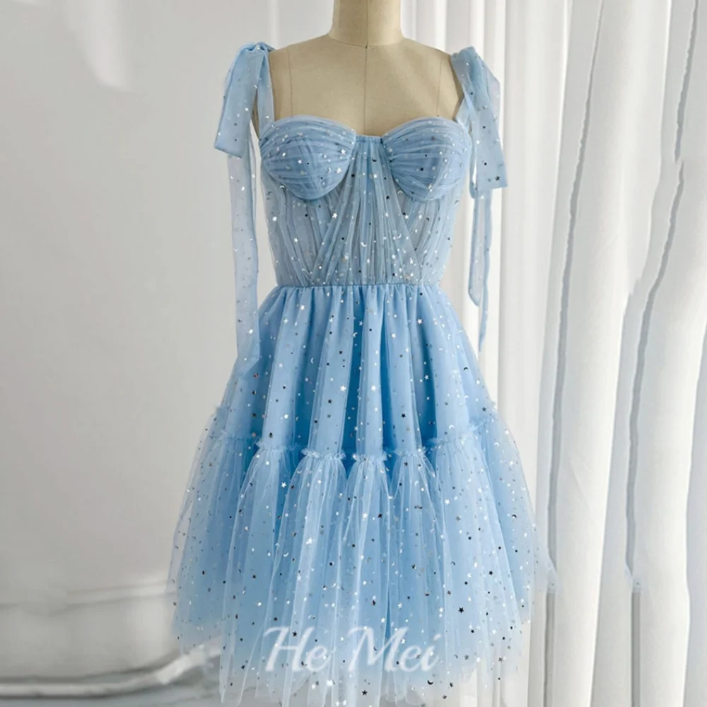 

Romantic Prom Gowns A Line Spaghetti Straps Homecoming Dress Shiny Tulle Party Dresses New Arrival فساتين سهرة