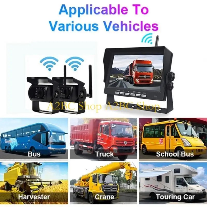 A2BC Wireless Rear View Backup Camera for Bus RV Trailer Excavator Parking Assistance Reverse Camera Reversing Monitor 7 inch
