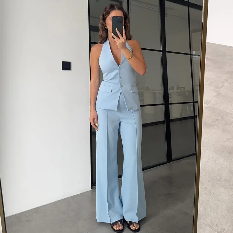 

Women's clothing 2025 summer new style V-neck halter neck vest vest vest high waist trousers casual suit club clothing Vestidos