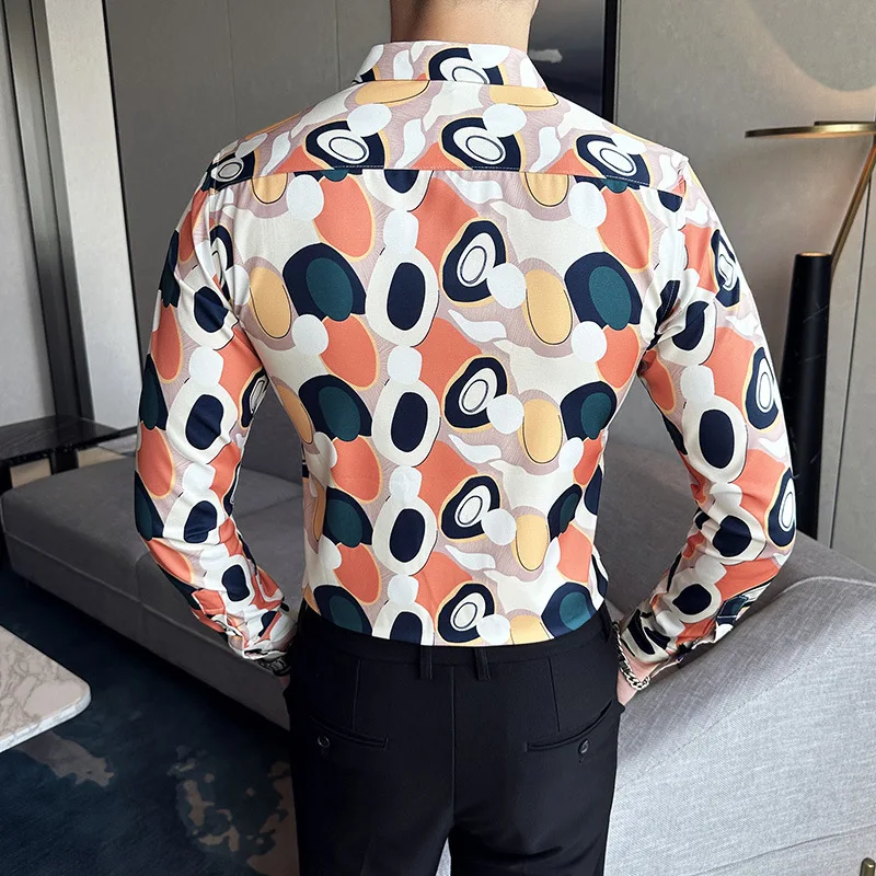 2023 Summer Art Dot Printing Shirts Men Slim Fit Casual Shirts High Quality Social and Business Formal Shirt Party Tuxedo Blouse