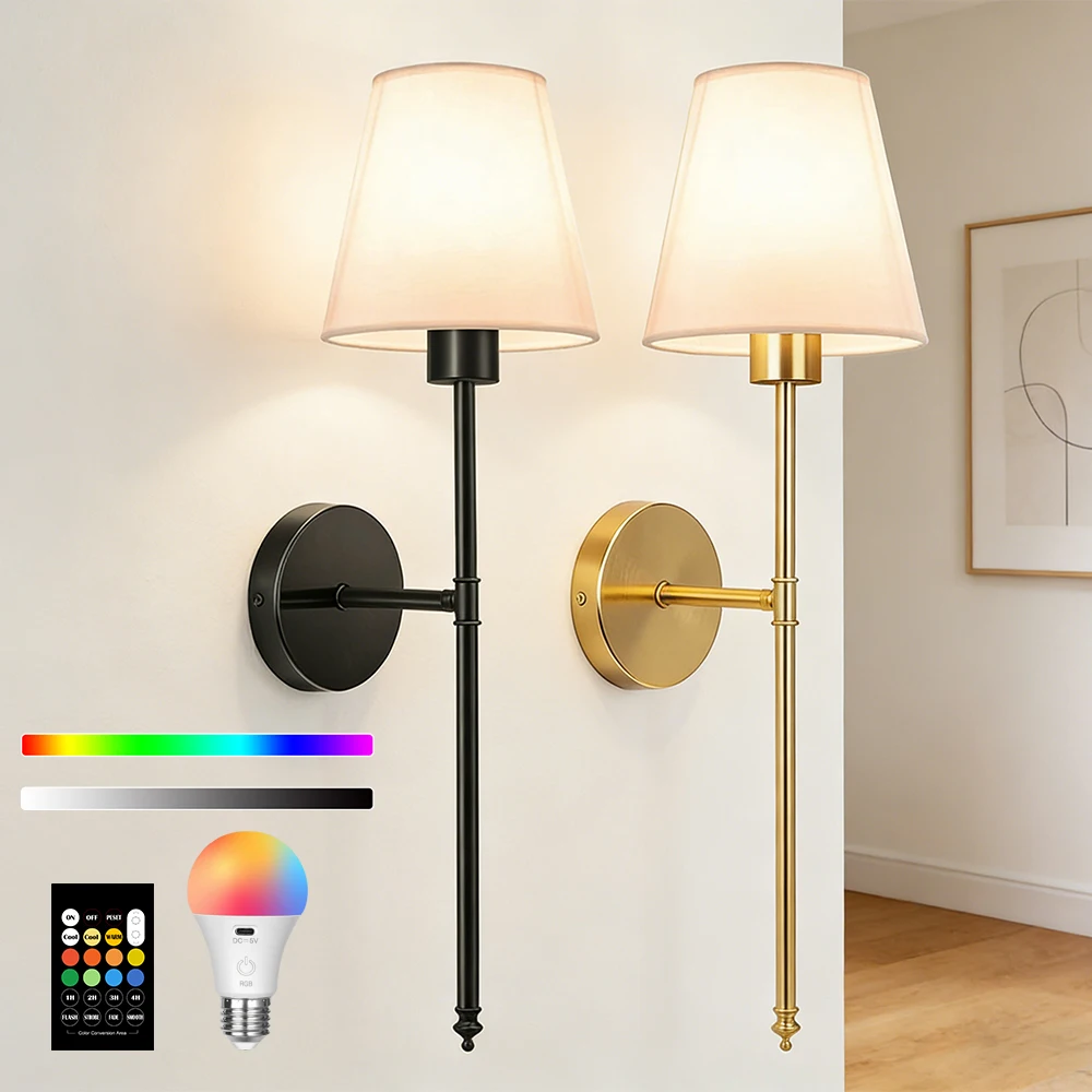 

Nordic Led Vintage Wall Lamp Indoor Lighting Fixture With Fabric Lampshade For Living Rooms Corridors Bedroom Nightstands Hotel