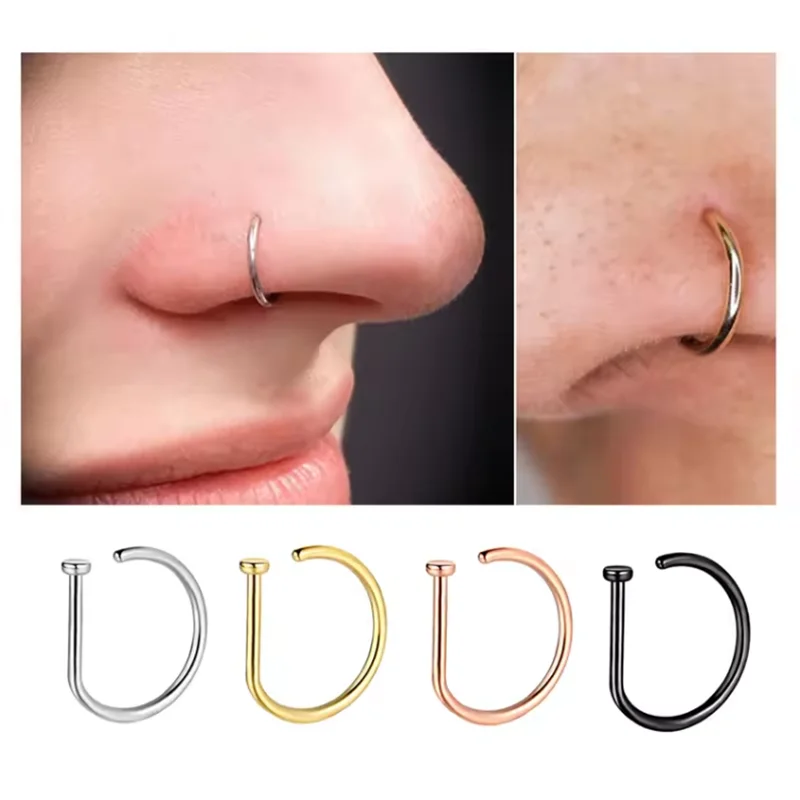 Nose Ring Screw Hoop Hypoallergenic Stainless Steel D Shape Nose Clip Piercing Jewelry for Women Men