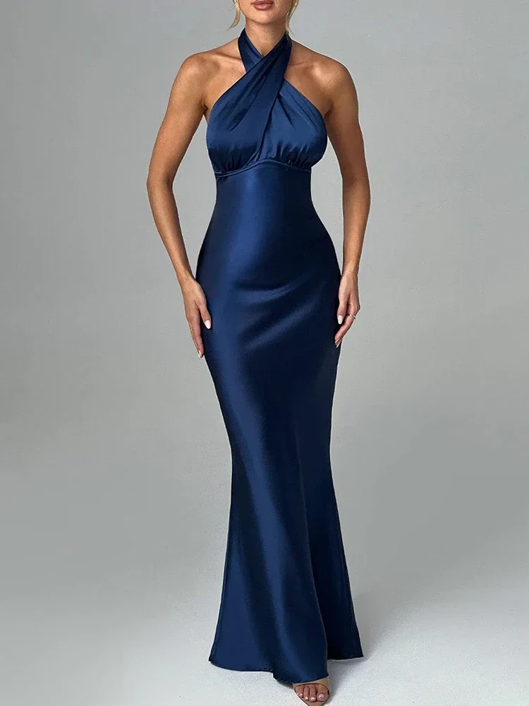 BWQ Elegant Maxi Long Slim Bodycon Dress Women Halter 2024 Spring Summer Dress Backless Nightcklub Sexy Party Dresses