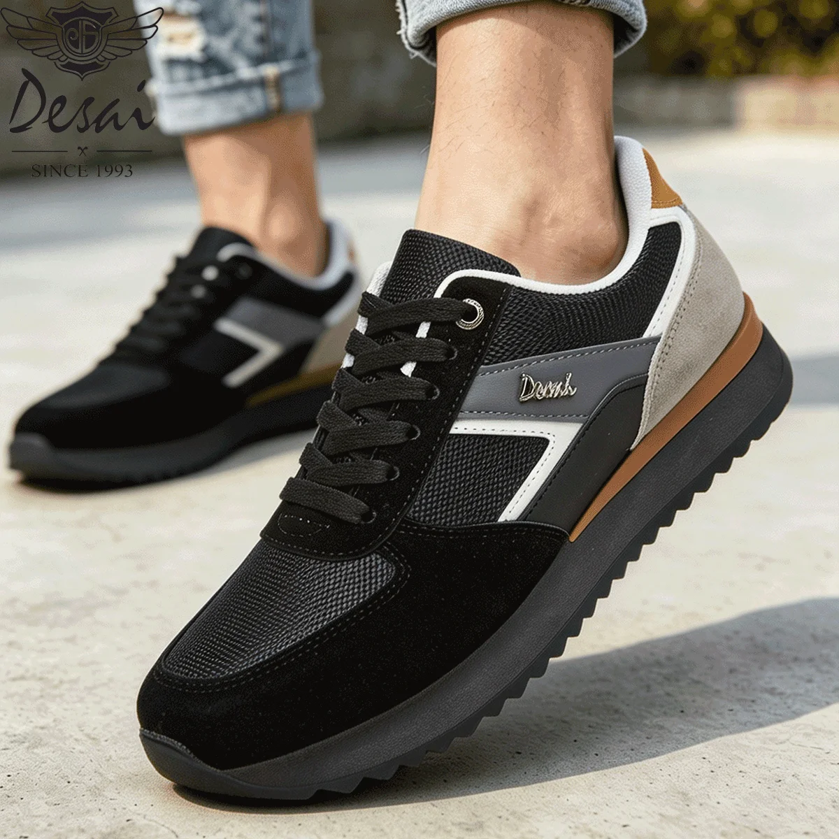 Desai Men's 2026 Retro Running Sneakers Suede Patchwork Mesh Shoes Lightweight Non Slip Vintage Walking Platform Shoes