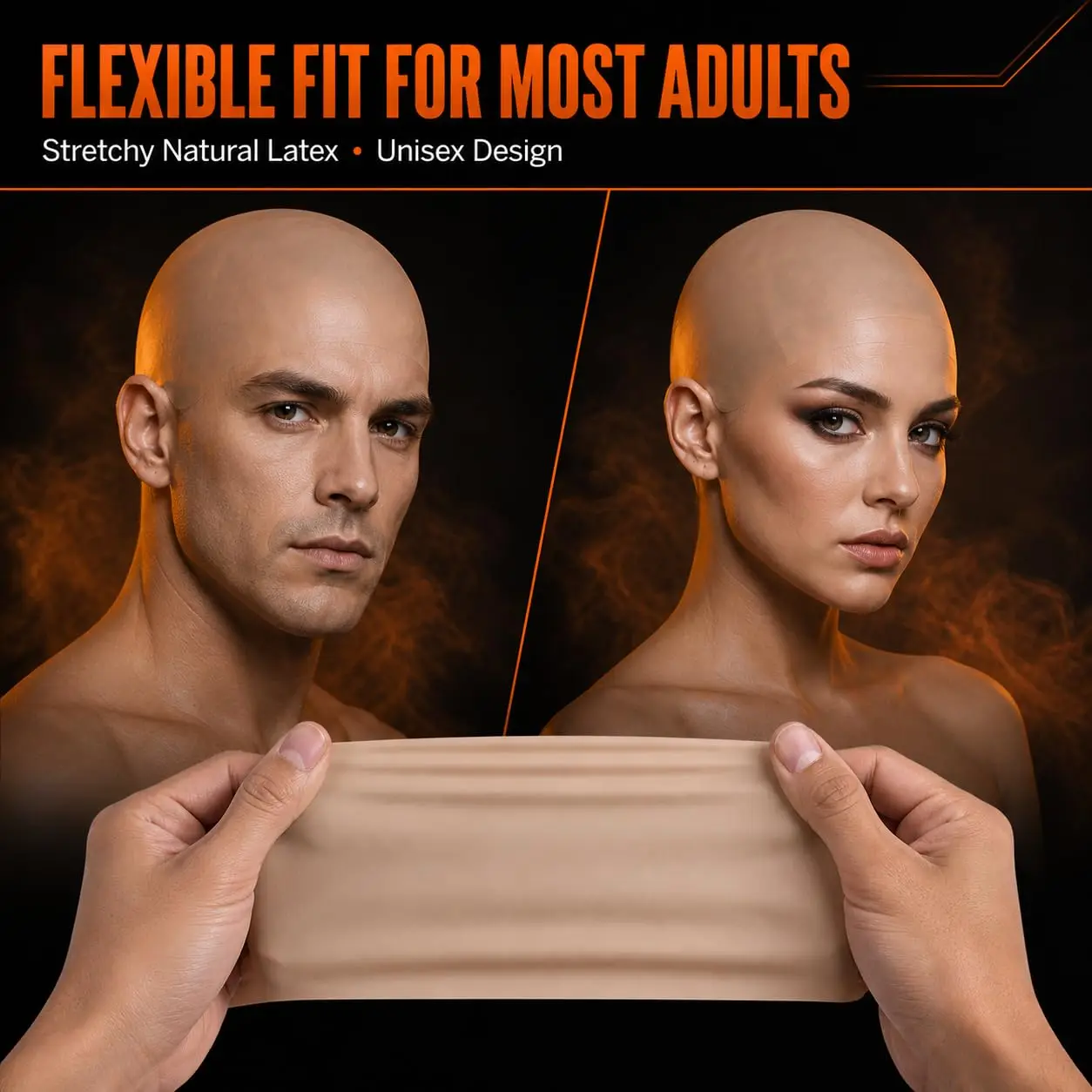 Latex-Kopfhaube für Erwachsene, realistische, nackte Kopfhaut für Halloween-Kostüme, mit anpassbaren Rändern, geeignet für Halloween, Cosplay, Theater. – Detail 4