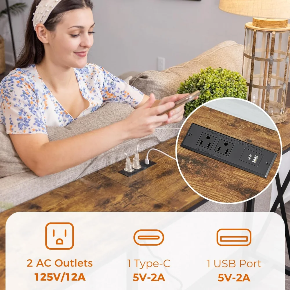 70 Inch Sofa Table, Extra Long Entryway Tables with Metal Frame and X-Shaped Design, Sofa Table