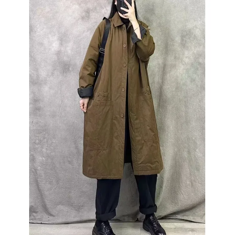 

Thickened Cotton Jacket Women's Casual Style Mid-Length Oversize Loose Fit Autumn Winter Coat Sweet Style Fashionable Outerwear