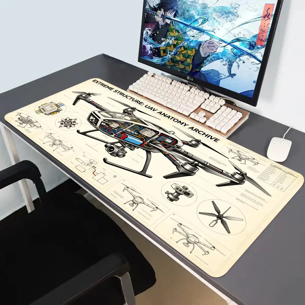

HYBXAXC Vintage UAV Drone Anatomy Blueprint Mouse Pad Retro Tech Diagram Anti-Slip Desk Mat