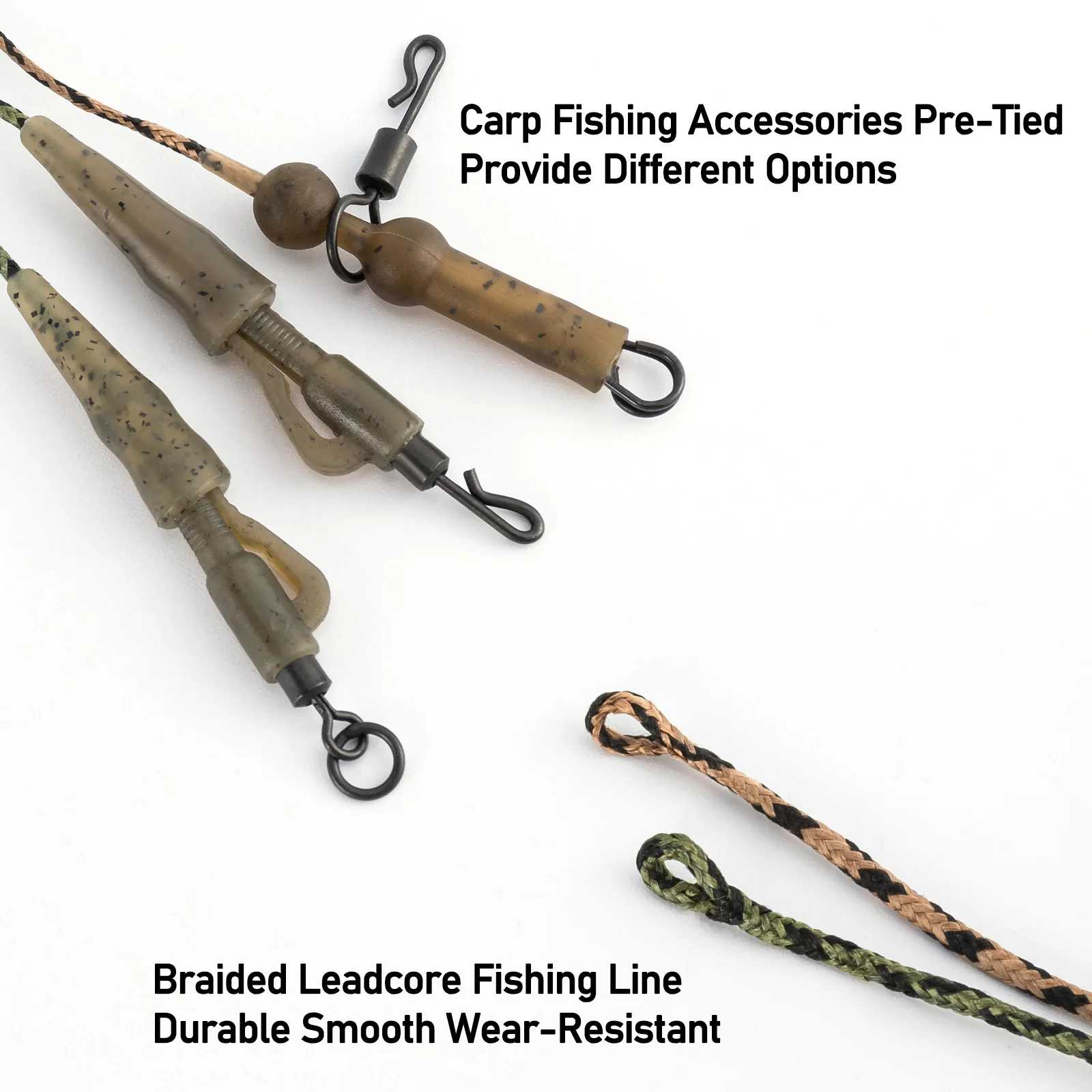 2/6pcs Carp Fising Leadcore Leaders Ready Tied with Safety Lead Clip Sleeve Swivel  Carp Fishing Rig Weedy Silty Bottom Fishing