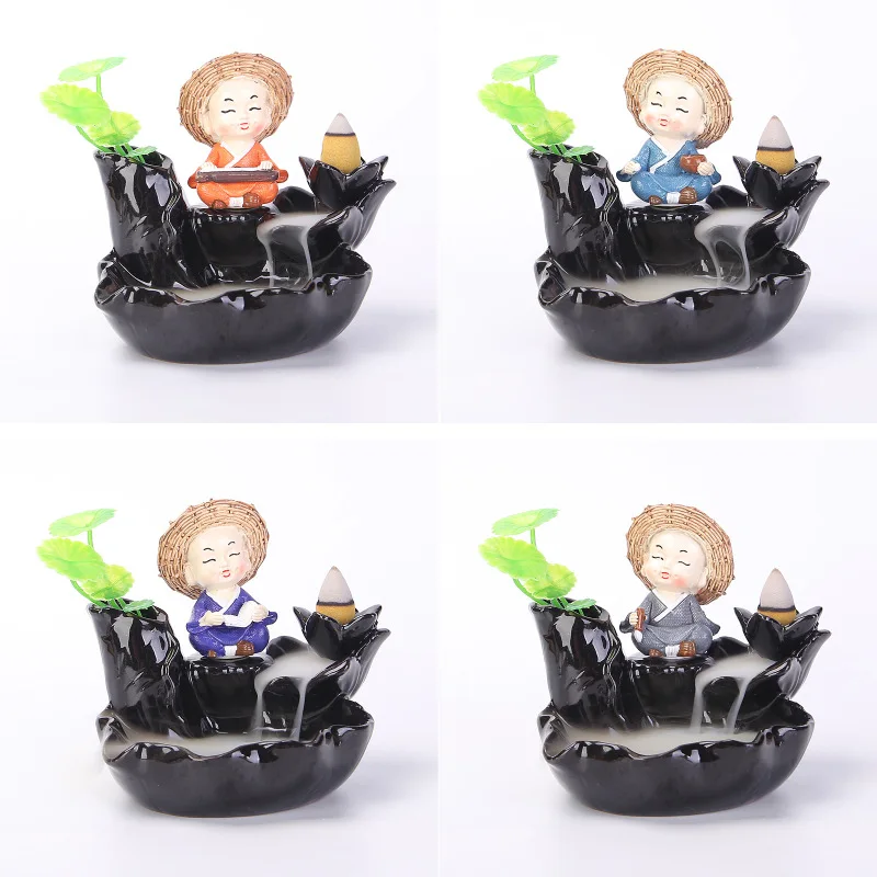 Purple Sand Backflow Incense Burner, Ceramic Creative Ornaments, Handicrafts, Incense, Small Monks Watching Smoke, Mountains