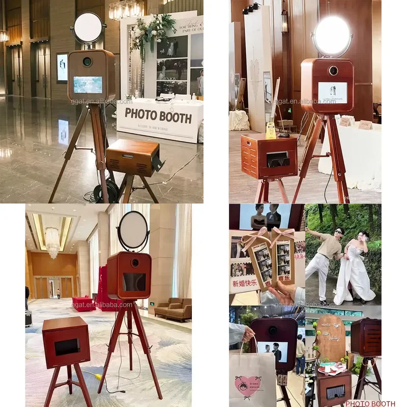for OEM ODM Red Oak Portable Photo Booth Vintage Wooden Photo Booth with Printer Selfie DSLR Photo Booth For Sale