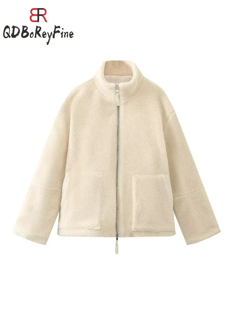 Women Winter Coat Thick Warm Lamb Wool Plush Jacket Casual Oversized Long Sleeve Tops Teddy Fleece Zipper Faux Lamb Overcoat