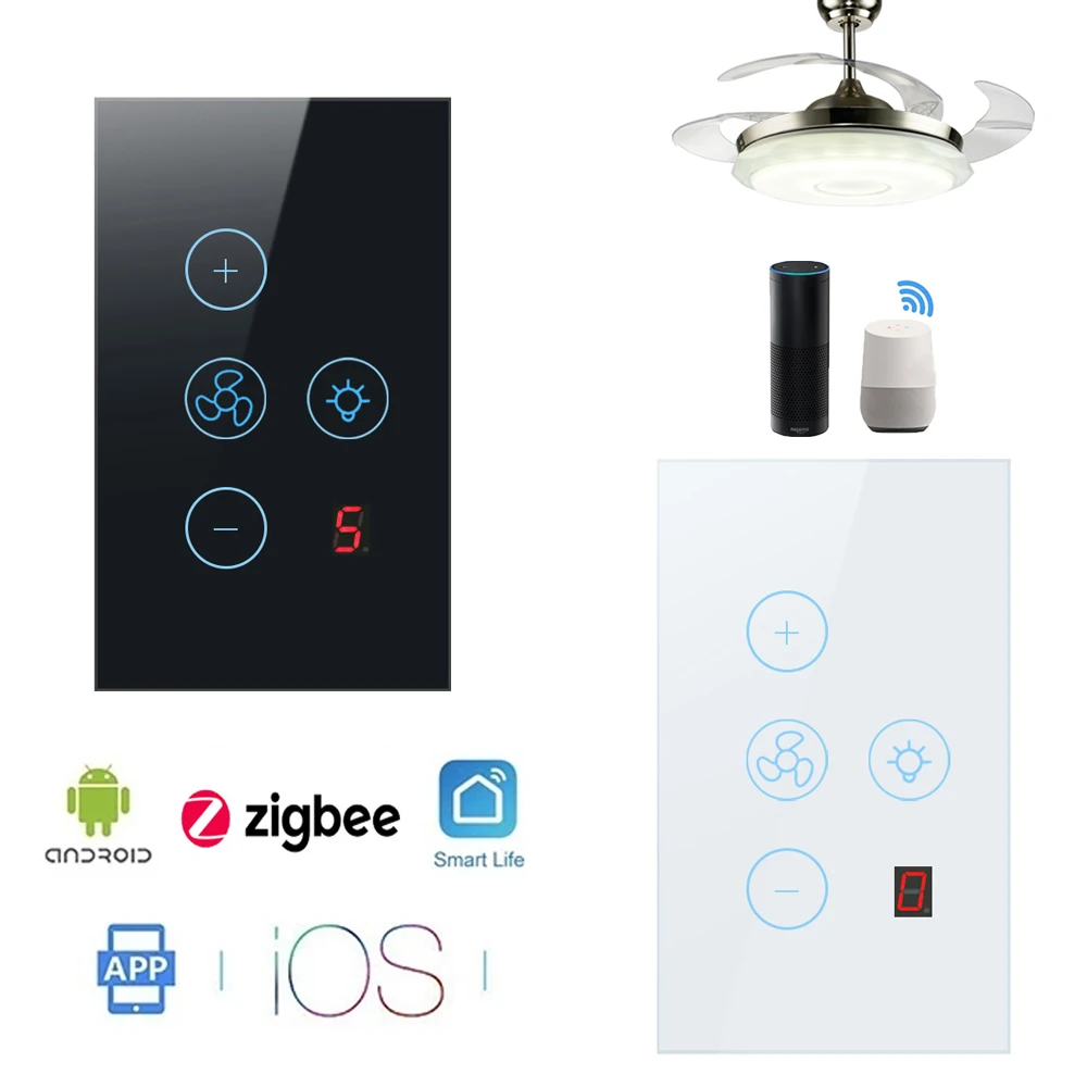 

tuya Zigbee Smart fan switch Network connection APP remote control Alexa and Google Assistant AC110V 220V voice control