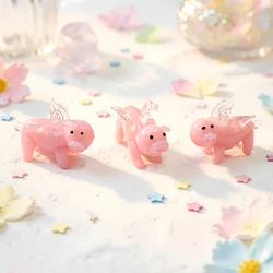 Lovely Pink Pig Charm Glass Pendant Mini Animal Figurine Ornaments For Home Garden Decor Supplies DIY Jewelry Making Accessories