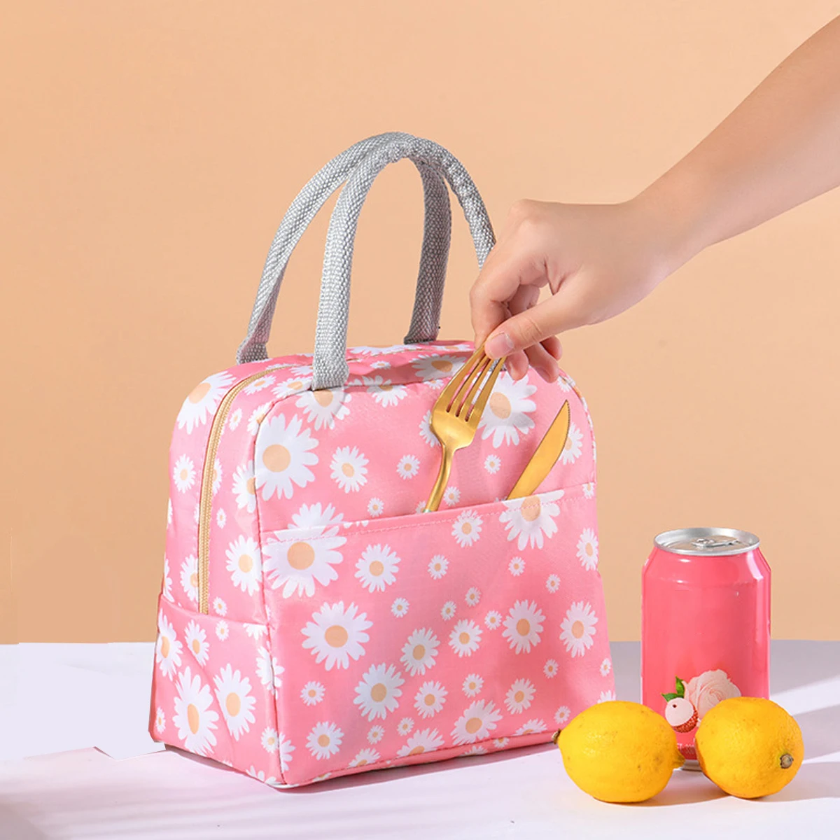 version fresh daisy printed portable lunch box bag Multifunctional insulation pouch Outdoor cold insulation ice pack fashionabl