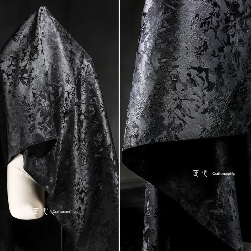 Black Jacquard Fabric Creative Embroidery Jacket Suit Designer Cloth Apparel Sewing Fabric Diy Polyester Material