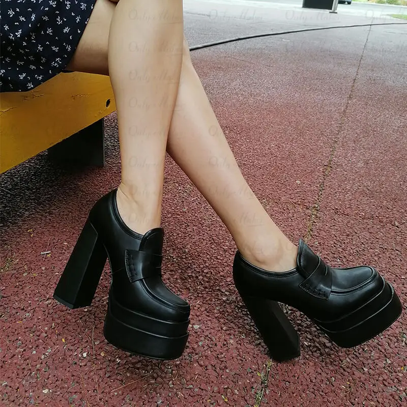 Onlymaker Zapatos de tacón para mujer, zapatos de moda punk de doble plataforma negros