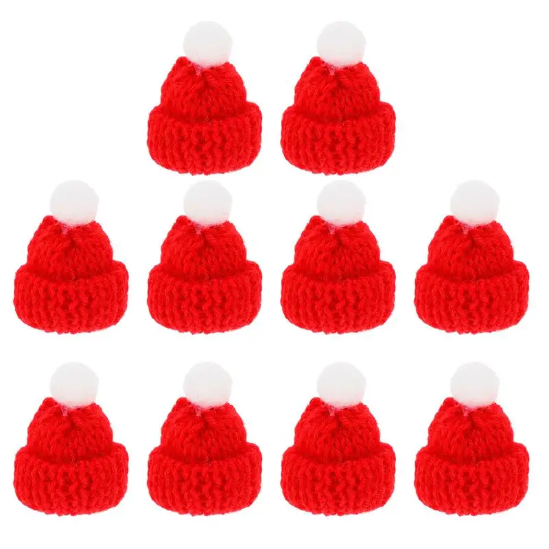 10pcs Mini Santa Hat Small Knitted Cap Lollipop Hat Wine Bottle Cover Christmas New Year Party Favors Table Dinner Decoration