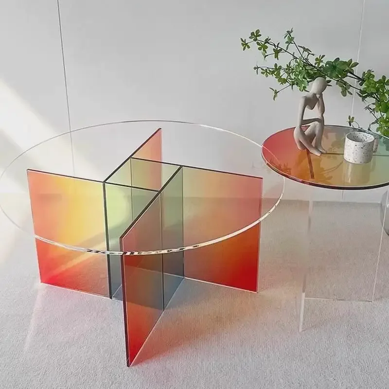 Acrylic coffee table light luxury high sense living room balcony small tea table Internet celebrity rainbow colorful round desig