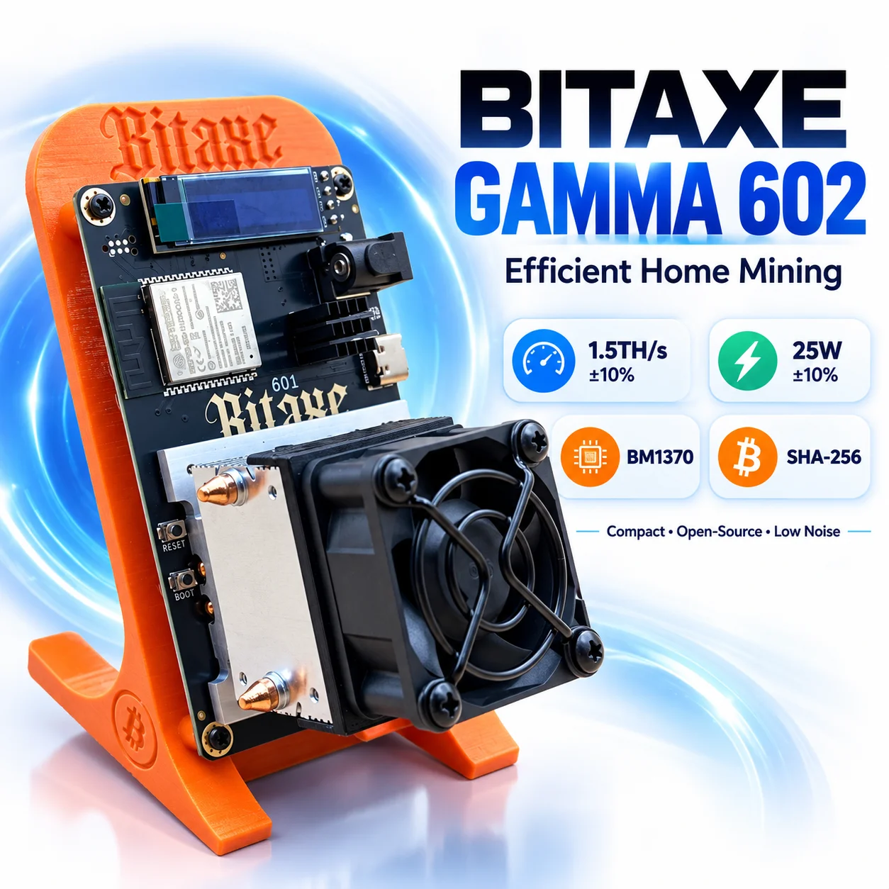 Bitaxe Gamma 602 Bitcoin Solo Miner 1.8TH/s 25W SHA256 BTC Mining Device with Cooling Fan and Power Adapter