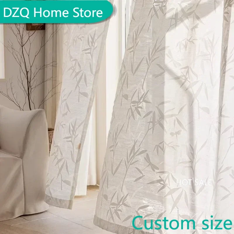 

Chinese Bamboo Jacquard Velvet Gauze Curtains for Study Living Room Light-transmitting Semi-transparent Ancient Semi-blackout