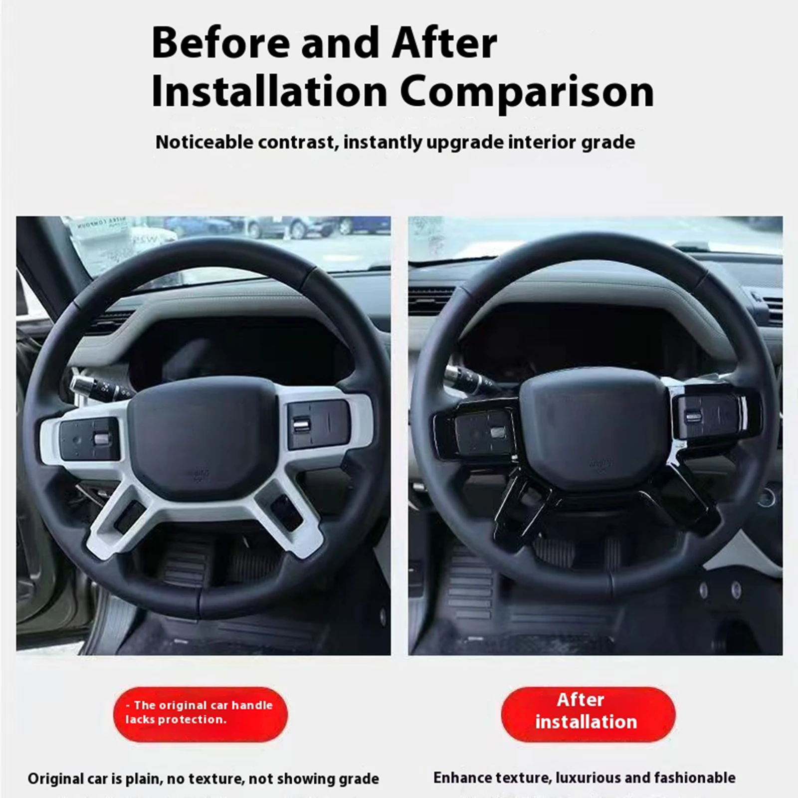 for Land Rover Defender 2020-2024 Black Edition Modification Accessories Carbon Decorative Trim ABS Steering Wheel Frame Cover