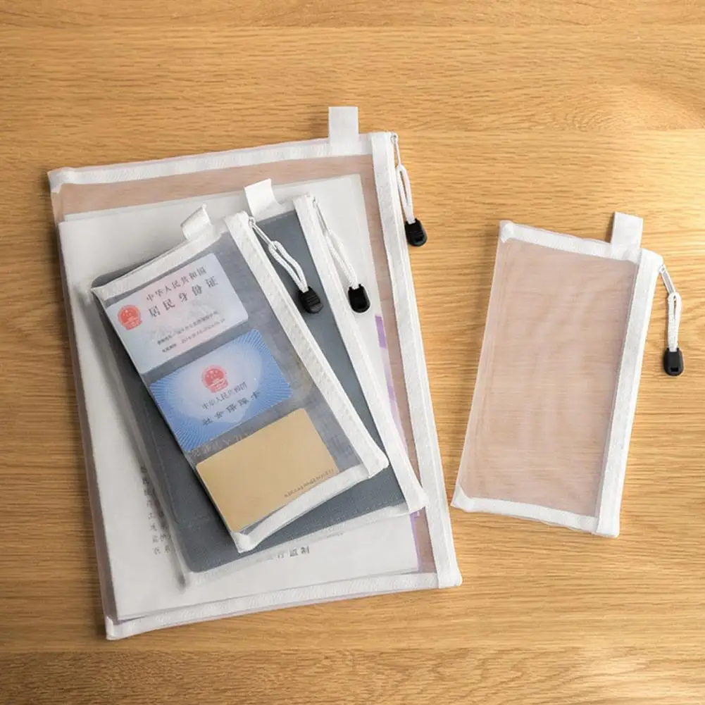 

Zippered Pouch for Work Transparent Mesh Zipper Pouch Set for Board Games Puzzles A4 Size Document Organizer Toy for Small