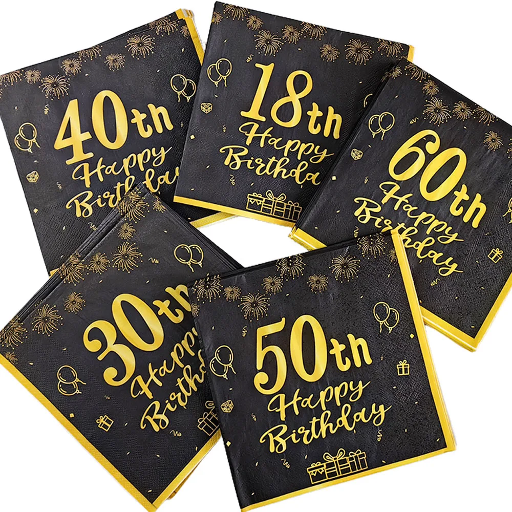20/40/60/80/100/120szt 18th 21th 30th 40th 50th 60th Happy Birthday Party Decoration Supplies Jednorazowe serwetki stołowe