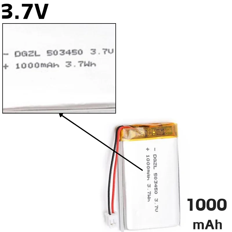 Batería de litio recargable para teléfono inteligente, dispositivo de respaldo para GPS, DVD, MP5, reloj inteligente, altavoz, 503450 mAh, 1000 V, 3,7