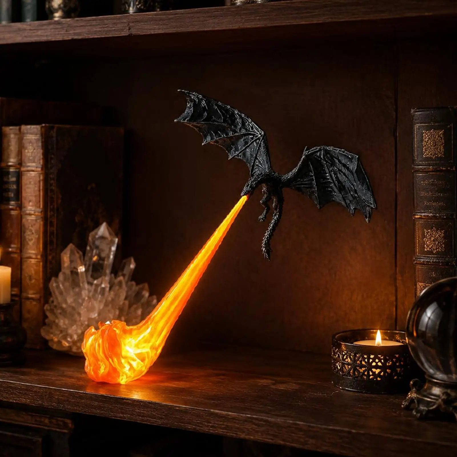 Fire Breathing Dragon Bookshelf Nook Light 3D Printed Flying Dragon Shelf Decor Lover Gift for Halloween Indoor Table Display