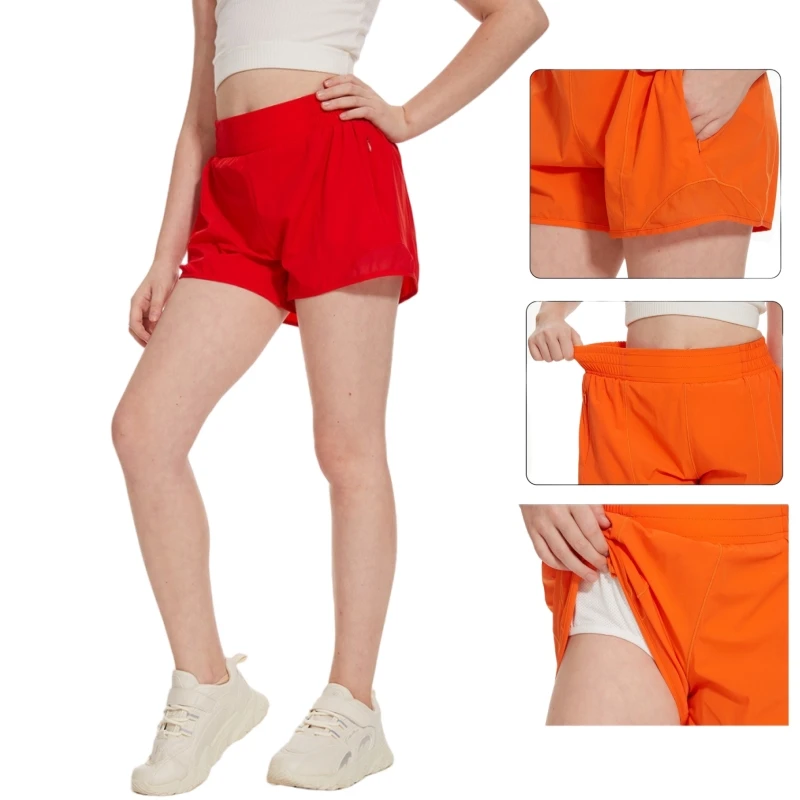 New Girls Athletic Shorts Quick Dry Running Shorts For Kids Teen Girl Active Sports Short Pants With Zip Pocket Liner Summer